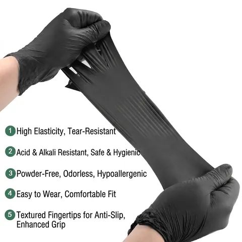 Gants de Protection Jetables en Acrylique Sans Poudre Sans Huile pour Tatouage Beauté Coiffure Imperméable Noir