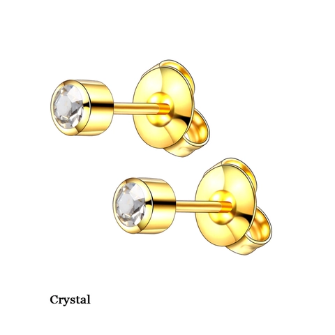 Boucles d'Oreilles Clous en Acier Inoxydable Zircone Plaqué Or Bijoux de Piercing Rond Géométrique Pour Femmes Accessoire Élégant
