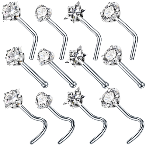 316L Edelstahl Nasenstecker Mit Zirkonia Herz Rund Stern Geometrischer Piercing Schmuck Für Damen Herren Unisex Punk Körperschmuck