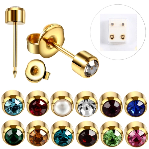 Boucles d'Oreilles Clous en Acier Inoxydable Zircone Plaqué Or Bijoux de Piercing Rond Géométrique Pour Femmes Accessoire Élégant