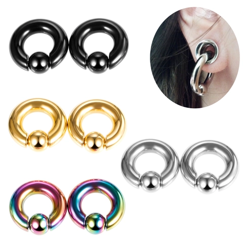 Polished Stainless Steel Captive Bead Ring Piercing Jewelry Hip Hop Unisex Gauge Ear Hoop BCR Earrings For Body Jewelry