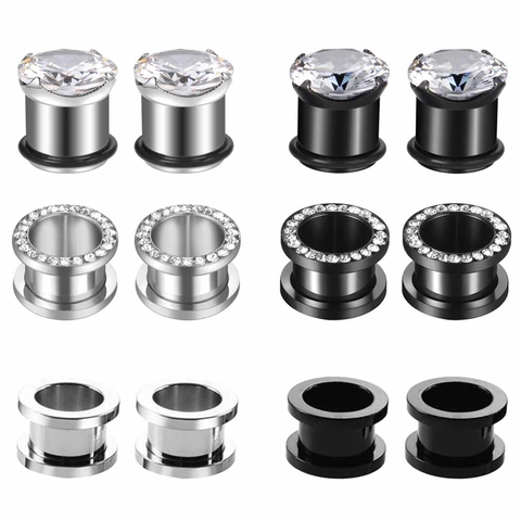 Stainless Steel Rhinestone Ear Tunnel Gauges For Women Men Fashion Body Piercing Jewelry Gold Black Silver Tone Ear Expanders