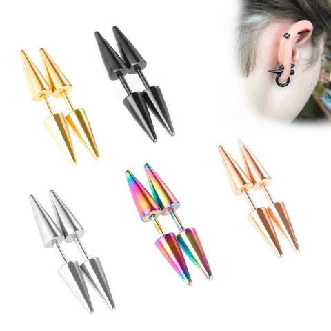 Punk Edelstahl Spike Ohrstecker Für Herren Damen Hip Hop Gothic Konisch Konus Piercing Schmuck Stahl Gold Schwarz Regenbogen Ohrringe