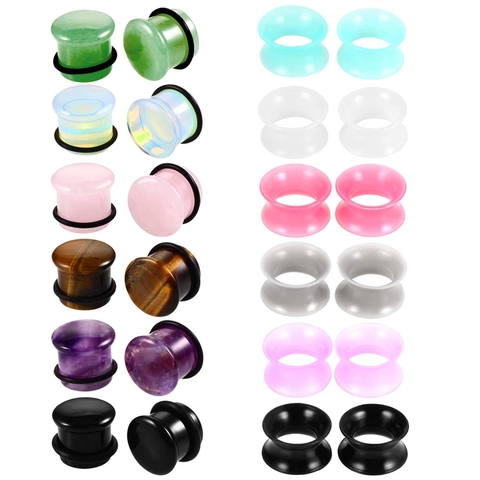 Dilatadores de Oreja de Piedra y Silicona Opalo Amatista Cuarzo Rosa Obsidiana Joyas de Piercing para Hombre Mujer Estilo Hip Hop