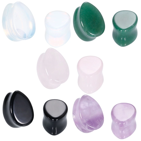 Natural Stone Teardrop Ear Plugs Gauges Tunnels Body Piercing Jewelry For Men Women Amethyst Opal Obsidian Ear Expanders