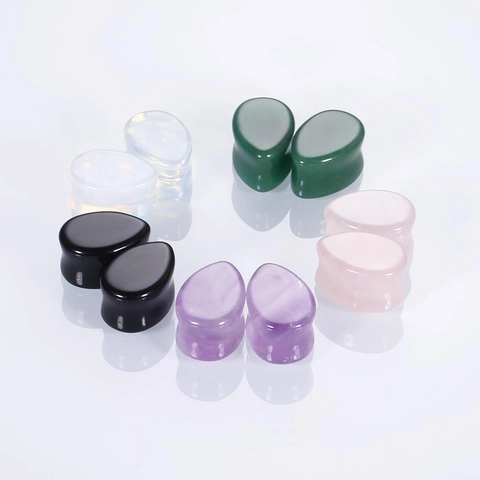 Natural Stone Teardrop Ear Plugs Gauges Tunnels Body Piercing Jewelry For Men Women Amethyst Opal Obsidian Ear Expanders