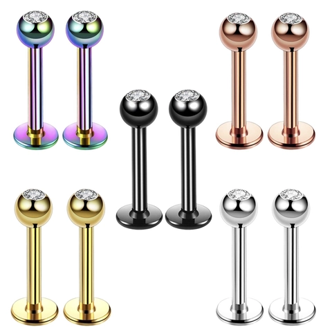 Piercing per Labbro in Acciaio Inossidabile con Zircone Retro Piatto Orecchino per Cartilagine Gioielli Unisex Punk Accessori