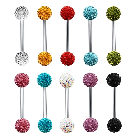Piercing de Langue en Acier Inoxydable Plein de Strass Barbell avec Boule en Argile Douce Bijoux de Piercing pour Homme Femme Accessoire Quotidien