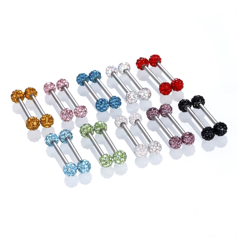 Piercing de Langue en Acier Inoxydable Plein de Strass Barbell avec Boule en Argile Douce Bijoux de Piercing pour Homme Femme Accessoire Quotidien