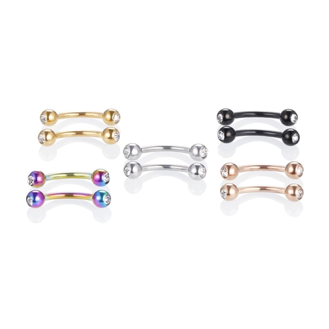 Stainless Steel Curved Barbell Eyebrow Rings Inlaid Rhinestones Piercing Jewelry Gold Silver Black Rose Gold For Men Women