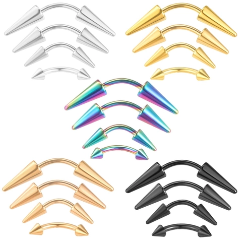Stainless Steel Curved Spike Barbell Eyebrow Ring Lip Daith Piercing For Men Women Electroplated Spike Rivet Body Jewelry