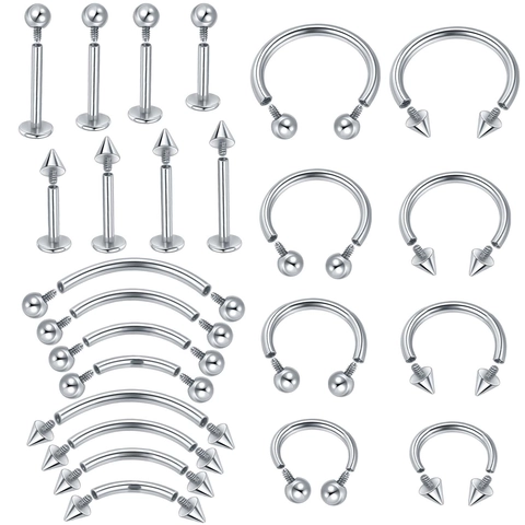 Stainless Steel Internally Threaded Labret Lip Ring Horseshoe Hoop Curved Barbell Punk Hip Hop Body Piercing Jewelry