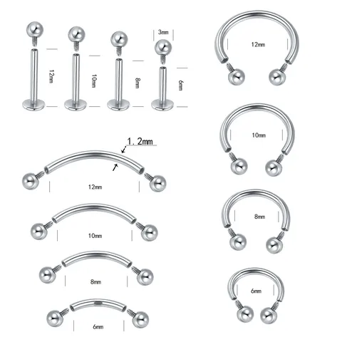 Stainless Steel Internally Threaded Labret Lip Ring Horseshoe Hoop Curved Barbell Punk Hip Hop Body Piercing Jewelry