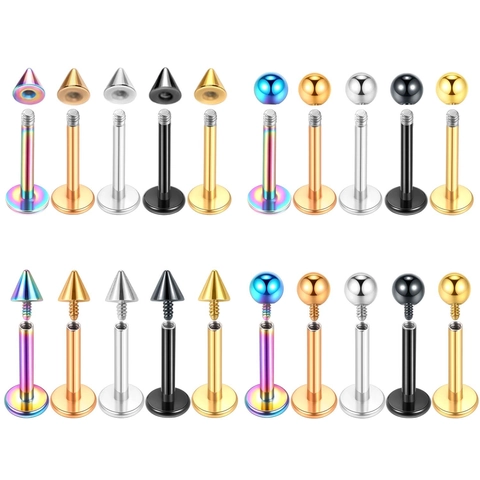 Punk Edelstahl Lippenpiercing Stecker Labret Piercing Schmuck 316L Chirurgenstahl Kugel Kegel Spike Piercing Unisex
