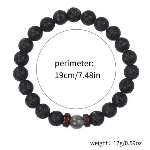 Natürliches Lavastein Mondstein Armband Für Herren Handgefertigtes Elastisches Vulkanstein Holzperlen Geschenk Für Sohn Vater Ehemann