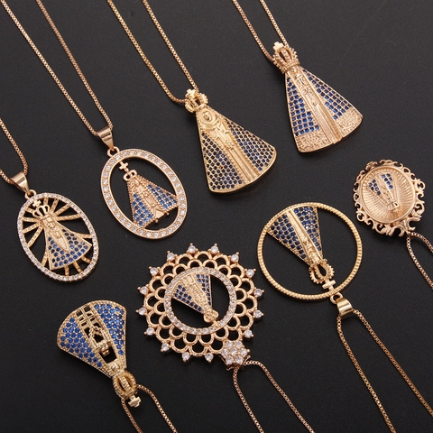 Collar Con Colgante Religioso Vintage Nuestra Señora De Aparecida Cobre Chapado En Oro Circonia Incrustada Joyas De Lujo