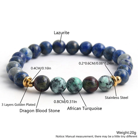 Lapis Lazuli African Turquoise Beaded Bracelet Gold Plated Stainless Steel Spacers Natural Stone Elastic Hand Jewelry Gift