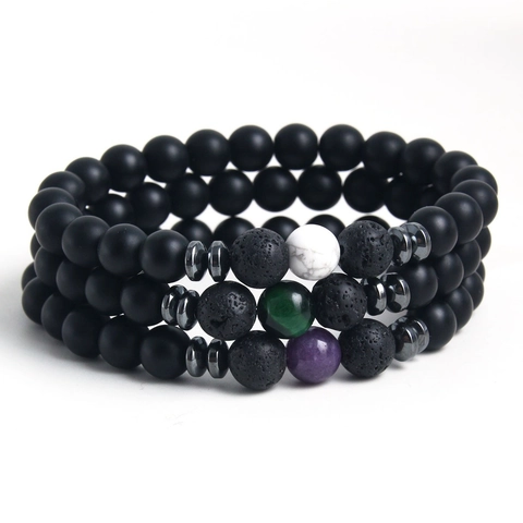Natural Yellow Tiger Eye Lava Stone Matte Agate Beaded Bracelet For Men Women Hematite Spacer Elastic Handmade Jewelry Gift