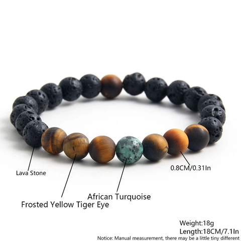 Natural Stone Beaded Bracelet For Men African Turquoise Yellow Tiger Eye Lava Stone Stretch Elastic Bracelet Handmade Fashion Jewelry