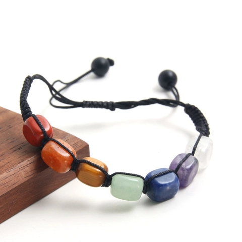 Handmade 7 Chakra Natural Stone Beaded Bracelet Adjustable Woven Rope Healing Energy Agate Tiger Eye Men Jewelry