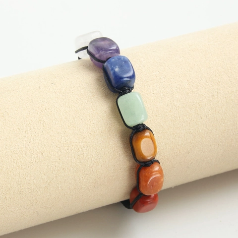 Handmade 7 Chakra Natural Stone Beaded Bracelet Adjustable Woven Rope Healing Energy Agate Tiger Eye Men Jewelry