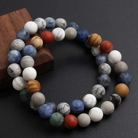 Natural Stone Beaded Bracelet Healing Map Stone Howlite African Turquoise Sodalite Elastic Unisex Jewelry Gift
