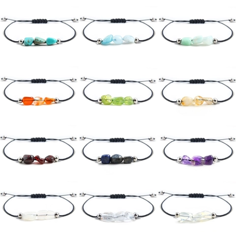 Pulsera de Piedra de Nacimiento de Piedra Natural Hecha a Mano Tejida Ajustable Cordón Joyería Regalo Para Mujeres Niñas Cumpleaños