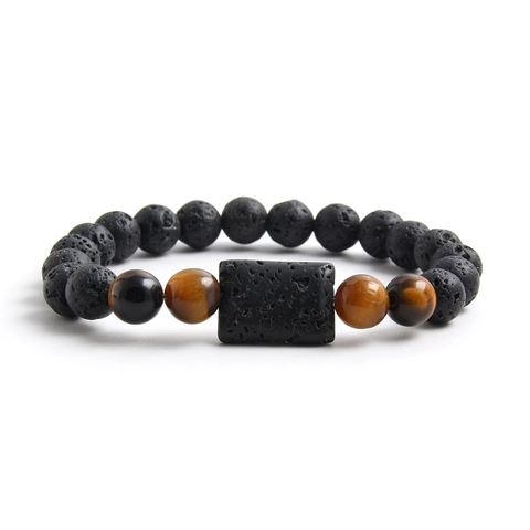 Bracciale da Uomo in Pietra Lavica Naturale Occhio di Tigre Fatto a Mano in Giada Birmana Energia Curativa Gioielli Moda
