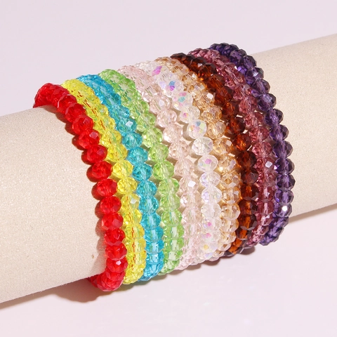 Minimalistisches Facettiertes Künstlicher Kristall Perlenarmband Für Damen Buntes Glasperlen Elastisches Handarmband Mode Schmuck Geschenk
