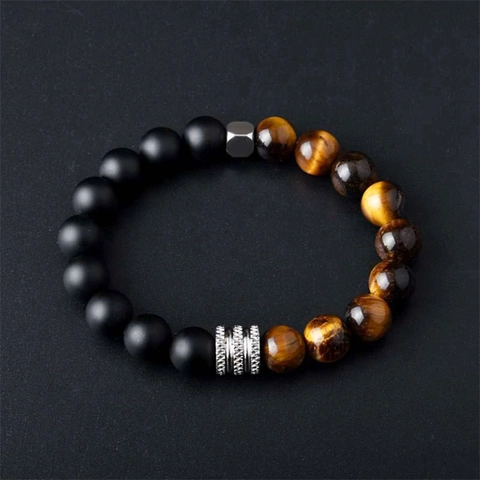Natural Tiger Eye Obsidian Beaded Bracelet For Men Women Matte Stone Lava Rock Map Stone Elastic Retro Unisex Charm Bracelet Jewelry