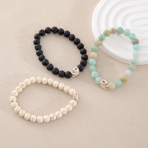 Natural Stone Glass Beads Bracelet Elephant Skull Charm Elastic Handwoven Bracelet For Men Women Bohemian Jewelry Gift