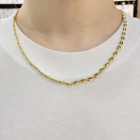 Modieuze Vergulde Koperen Ketting Voor Dames Hip Hop Ovale Koffieboon Schakelketting Sieraden Dagelijks