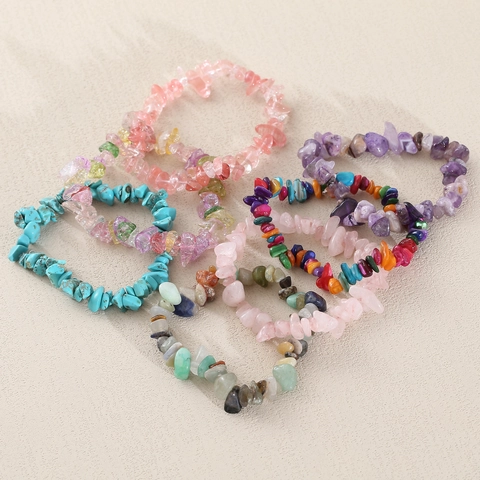 Natural Crystal Chip Bracelet For Women Handmade Irregular Stone Adjustable Amethyst Quartz Stretch Bracelet Jewelry Gift