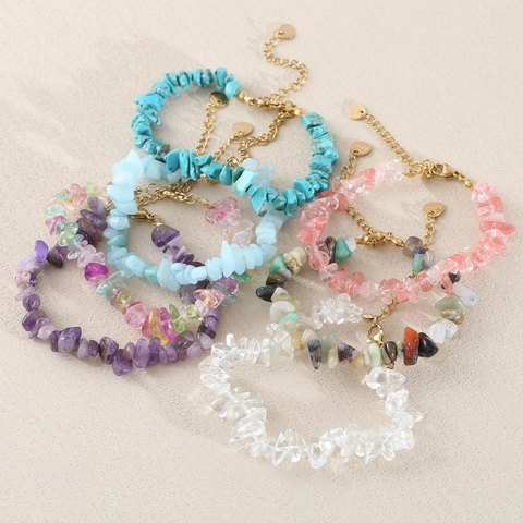Natural Crystal Chip Bracelet For Women Handmade Irregular Stone Adjustable Amethyst Quartz Stretch Bracelet Jewelry Gift