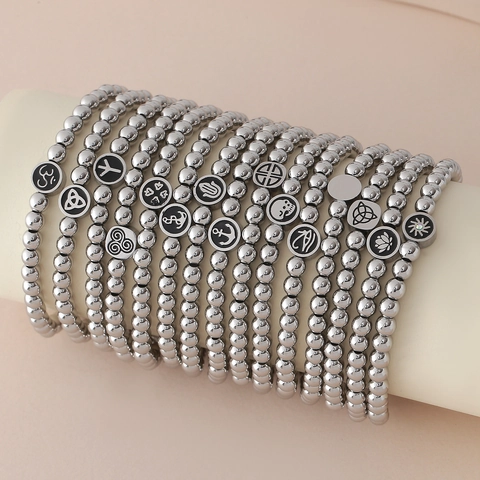 Stainless Steel Beaded Bracelet For Women Men Religious Om Celtic Knot Hamsa Eye Of Horus Anchor Lotus Enamel Charm Elastic Jewelry