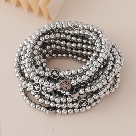 Stainless Steel Beaded Bracelet For Women Men Religious Om Celtic Knot Hamsa Eye Of Horus Anchor Lotus Enamel Charm Elastic Jewelry