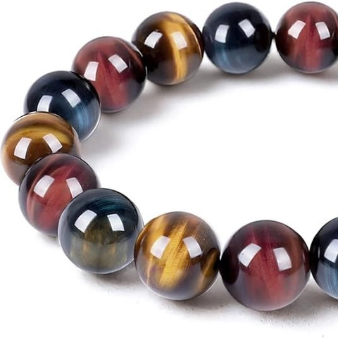 Natural Tiger Eye Stone Bracelet Healing Energy Triple Protection Multi Color Round Bead Bracelet For Men Women Yoga Jewelry