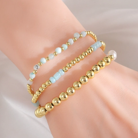 Trendiges Kupfer Perlenarmband Kollektion Damen Herren Vergoldet Naturstein Künstliche Perle Glasperlen Handschmuck Sommer Geschenk