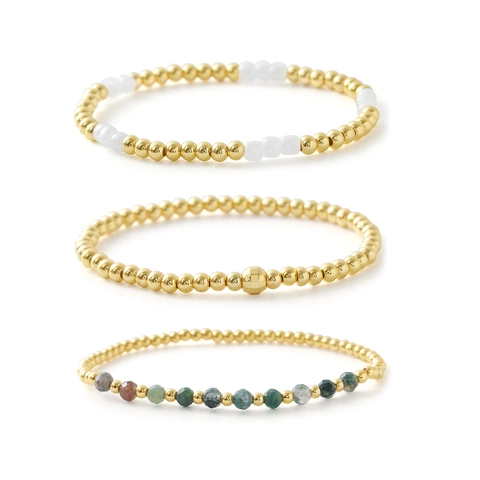 Stapelbares Kupfer Vergoldetes Perlenarmband Für Damen Naturstein Künstliche Perle Mehrlagig Elastisch Schmuck Geschenk
