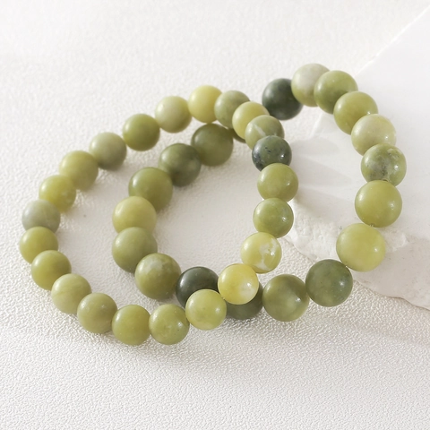 Bracelet de Perles Rondes en Pierre Naturelle Jade du Sud Pour Femmes Hommes Fait Main en Jadéite Verte Bracelet Élastique Bijoux Minimalistes