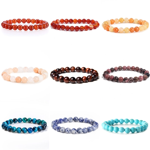Natural Stone Tiger Eye Agate Beaded Bracelet Fashion Simple Elastic Handmade Round Bead Stretch Bracelet For Women Men