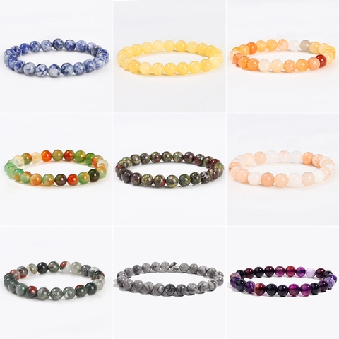 Natural Stone Beads Bracelet For Women Men Agate Dragon Blood Stone Beaded Stretch Bracelet Handmade Healing Crystal Jewelry Gift