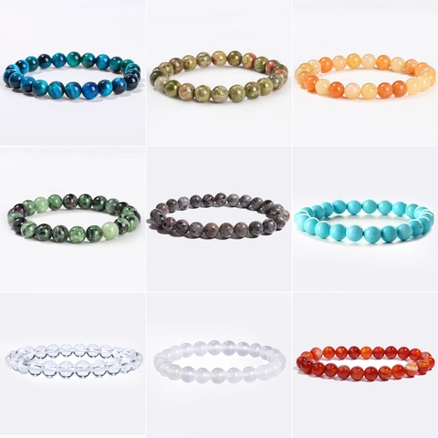 Fashion Natural Stone Crystal Beaded Bracelet Minimalist Round Agate Turquoise Elastic Bracelet For Men Women Daily Jewelry