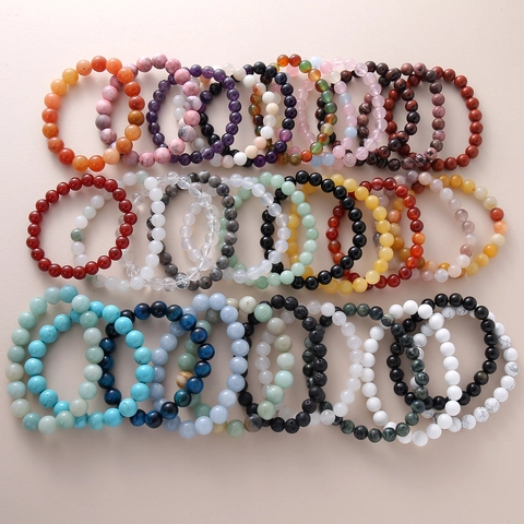 Natural Crystal Stone Round Bead Bracelet For Men Women Healing Energy Agate Tiger Eye Jasper Quartz Stretch Bracelet Fashion Jewelry