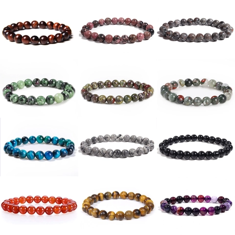Bracelet en Perles de Pierre Naturelle Pour Femmes Hommes Oeil de Tigre Obsidienne Agate Jaspe Améthyste Pierre de Lave Élastique