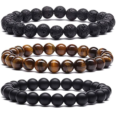 Natural Stone Bead Bracelet Tiger Eye Lava Rock White Turquoise Elastic Stretch Handmade Gemstone Yoga Jewelry For Men Women