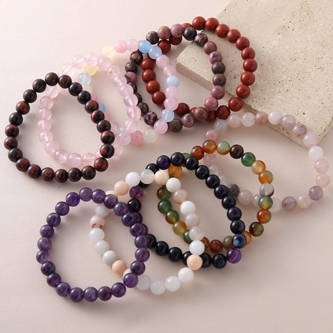 Natural Stone Bead Bracelet For Women Men Tiger Eye Obsidian Agate Jasper Amethyst Lava Stone Elastic Stretchy Jewelry