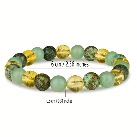 Natural Stone Beaded Bracelet Triple Prosperity Citrine Aventurine African Turquoise Healing Crystal Stretch Jewelry