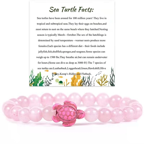 Braccialetto di Perle in Pietra Naturale a Forma di Tartaruga Marina Stile Oceano Gioielli con Pietre Energetiche con Carta Informativa per Uomo e Donna