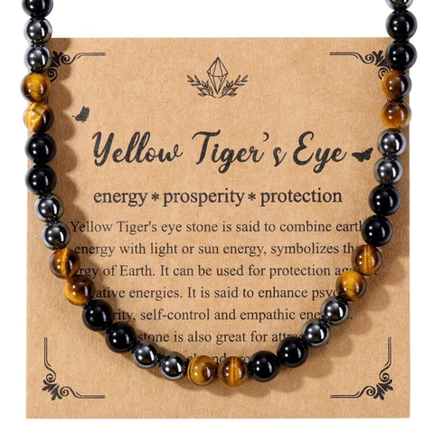 Handgemaakte Natuursteen Tijgeroog Kralen Ketting Voor Dames Heren Energie Helende Obsidiaan Hematiet Sieraden Cadeau